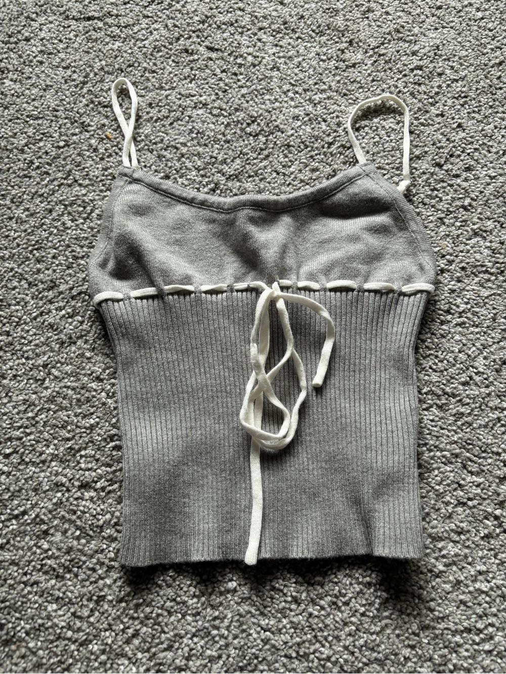 Edikted Gray Knit Spaghetti Strap Cami with Cream Tie